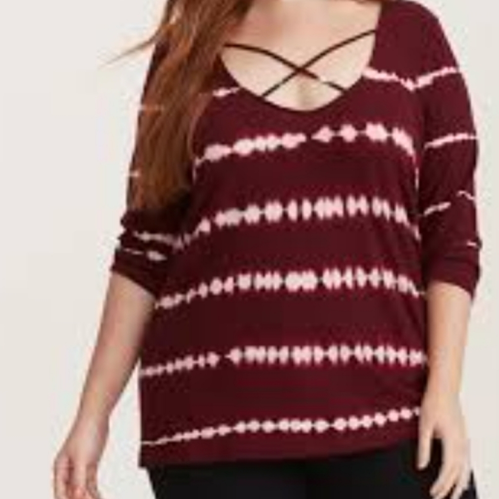 Torrid Casual Fall Tie Dye Strappy Slub Top Large Burgundy